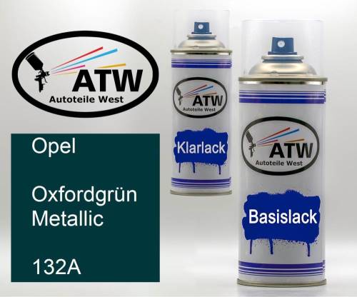 Opel, Oxfordgrün Metallic, 132A: 400ml Sprühdose + 400ml Klarlack - Set, von ATW Autoteile West.